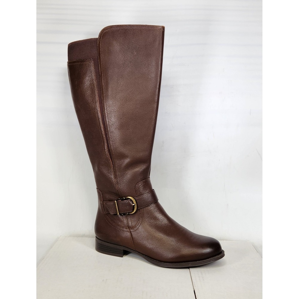 Naturalizer Jaya Boots Women Size 8 Chocolate Brown Leather Wide Calf Buckle